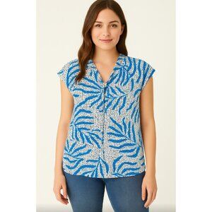 Nic + Zoe Womens Size XL Palms Dots Abstract Print Cap SleeveTop Blouse